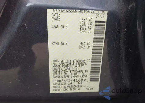 2013 Nissan Altima 3.5 Sv from USA, damaged, VIN 1N4BL3AP3DN416975